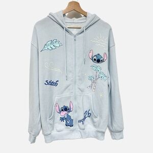 Disney Stitch Light Blue Full Zip Hoodie Stitch Character Cotton Blend Size M